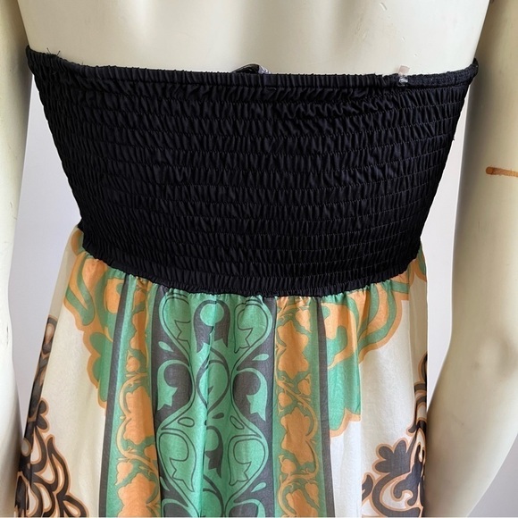HALE Bob Women’s Gorgeous Printed Silk Halter Maxi Dress Boho Glam Green Brown S - Picture 8 of 13